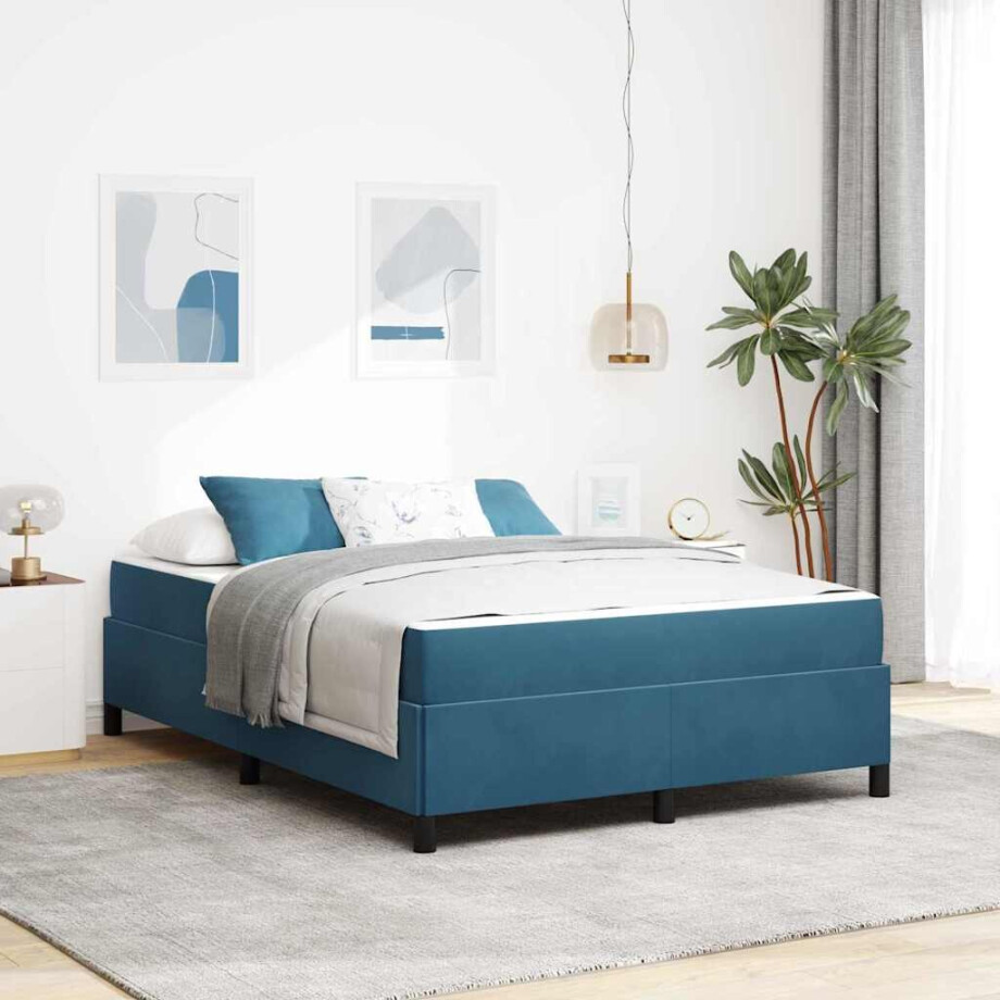 vidaXL Bedframe Anders Donkerblauw en wit 140 x 190 cm Fluweel afbeelding 1