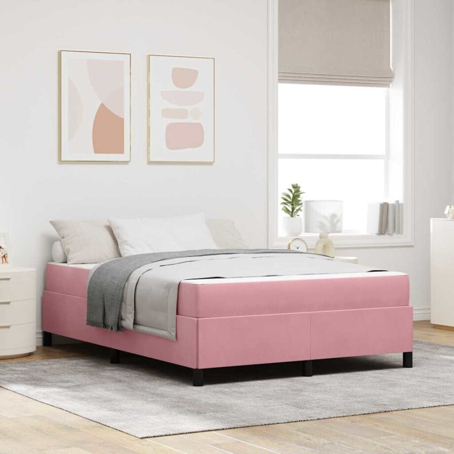 vidaXL Bedframe Anders Roze en wit 140 x 190 cm Fluweel vidaXL Bedframe Anders Roze en wit 140 x 190 cm Fluweel afbeelding 1