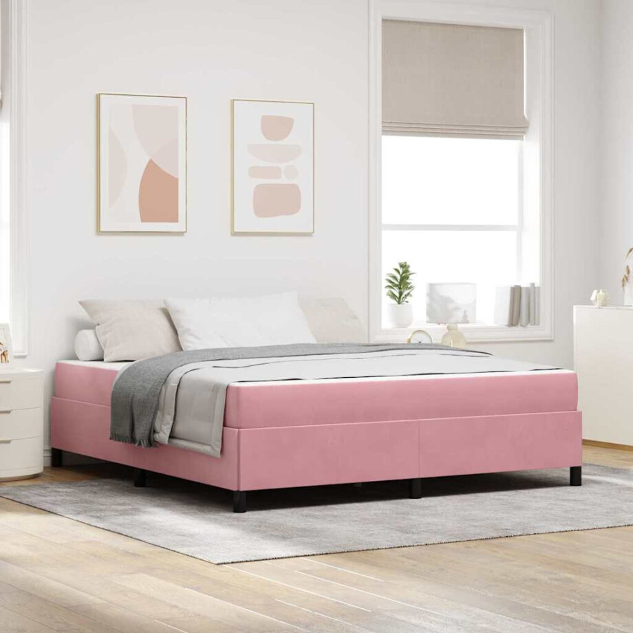 vidaXL Bedframe met matras Roze 180 x 200 cm Stof afbeelding 1