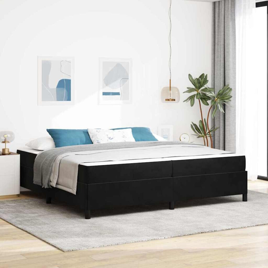vidaXL Bedframe Anders Zwart en Wit en Zwart 200 x 200 cm Fluweel afbeelding 1