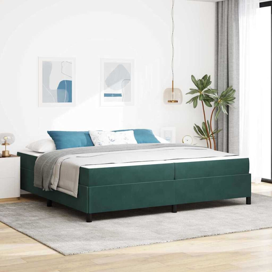 vidaXL Bedframe met matras Donkergroen 200 x 200 cm Stof vidaXL Bedframe met matras Donkergroen 200 x 200 cm Stof afbeelding 1