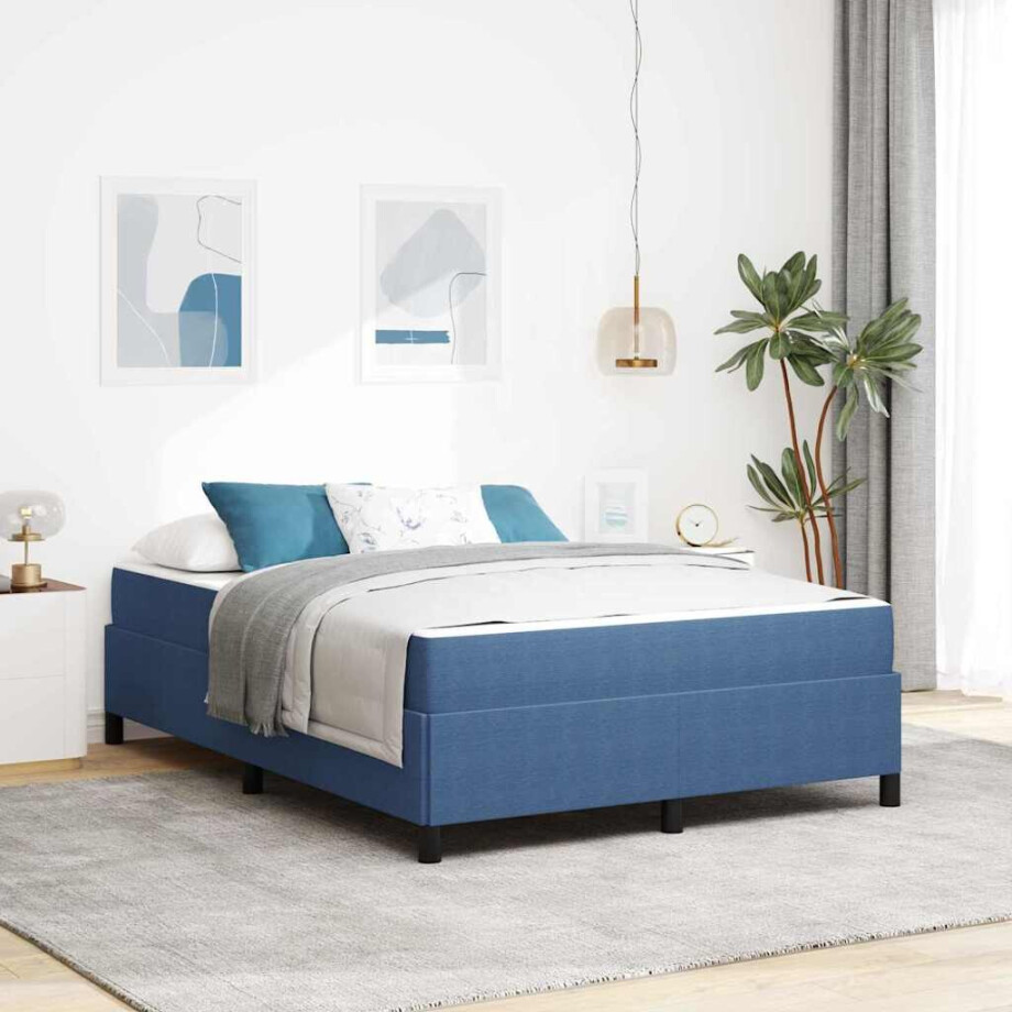vidaXL Bedframe Anders Blauw 140 x 190 cm Katoenen stof vidaXL Bedframe Anders Blauw 140 x 190 cm Katoenen stof afbeelding 1