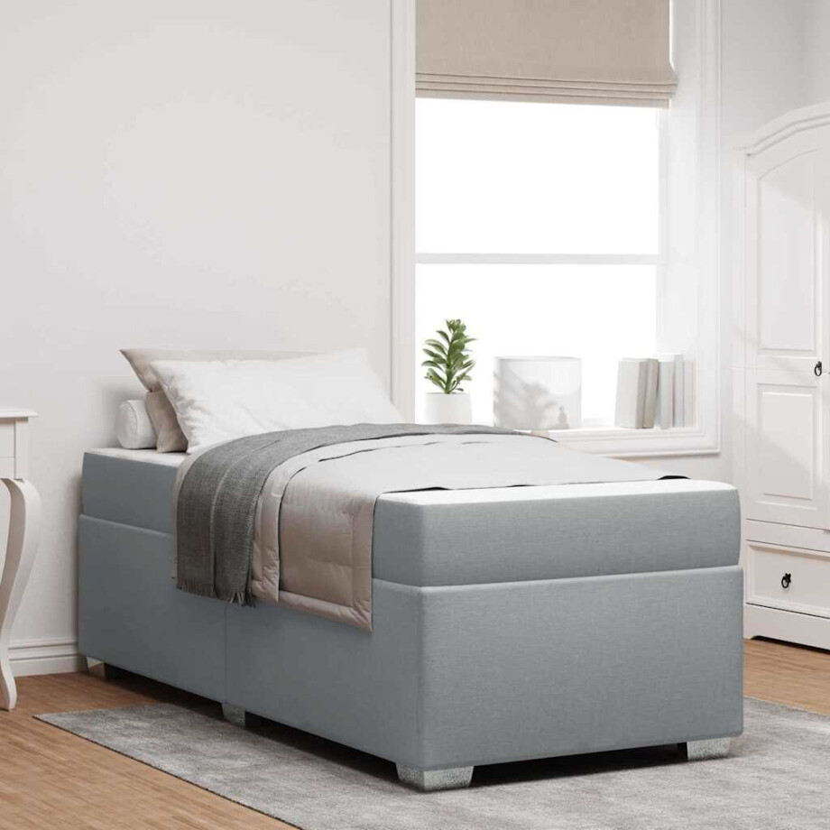 vidaXL Bedframe met matras Lichtgrijs 90 x 190 cm Stof afbeelding 1