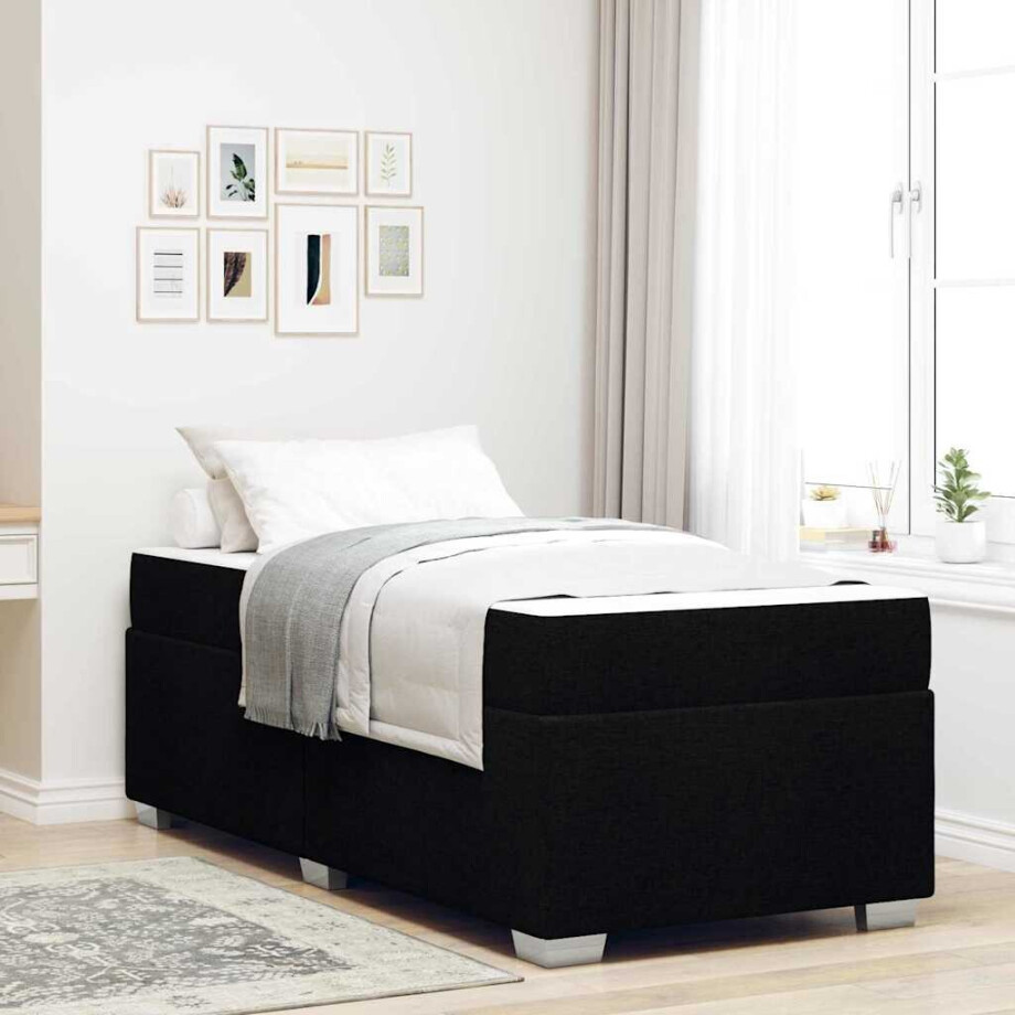 vidaXL Bedframe met matras Zwart 90 x 190 cm Stof afbeelding 1