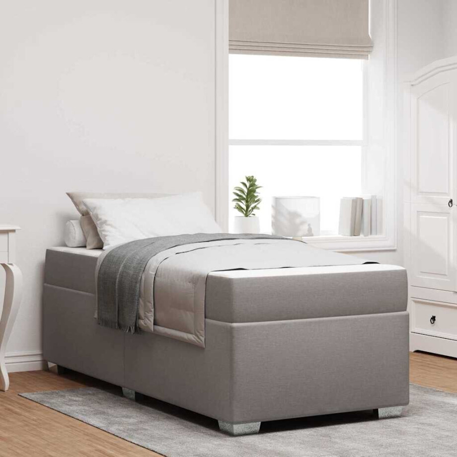 vidaXL Bedframe met matras Taupe 90 x 190 cm Stof afbeelding 1