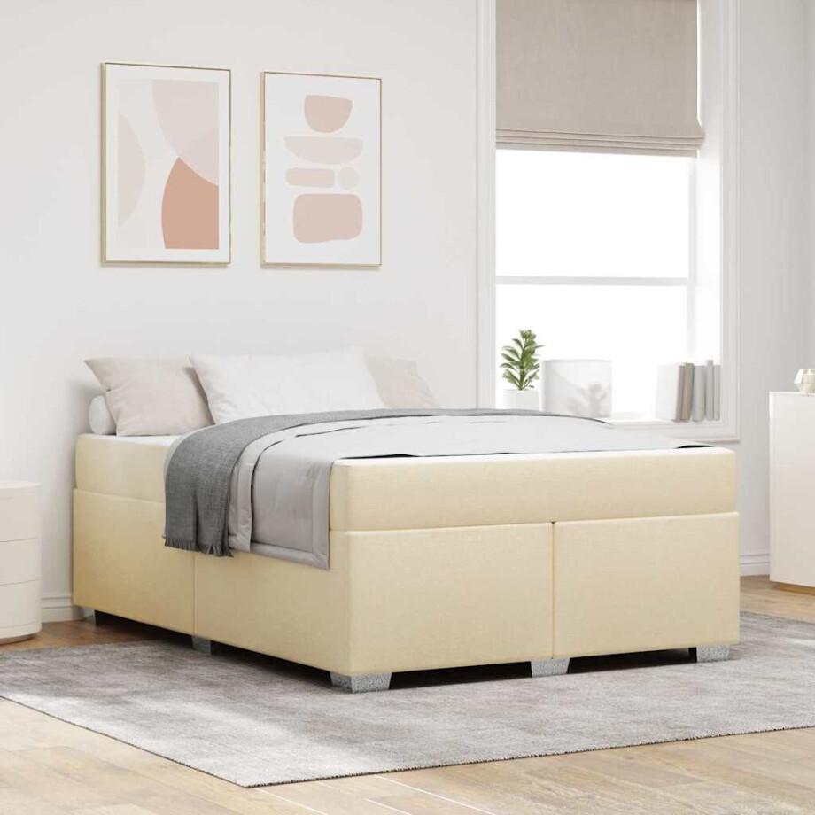 vidaXL Bedframe met matras Crème 140 x 200 cm Stof afbeelding 1