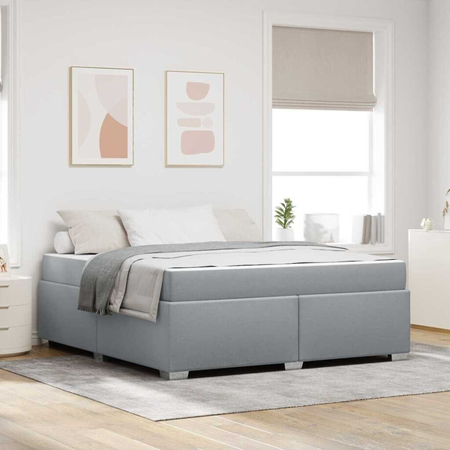 vidaXL Bedframe met matras Lichtgrijs 180 x 200 cm Stof afbeelding 1