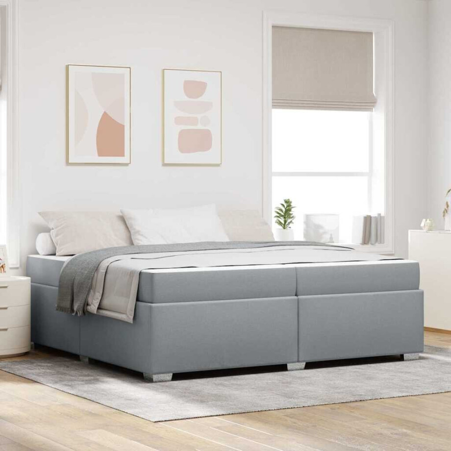 vidaXL Bedframe met matras Lichtgrijs 200 x 200 cm Stof afbeelding 1