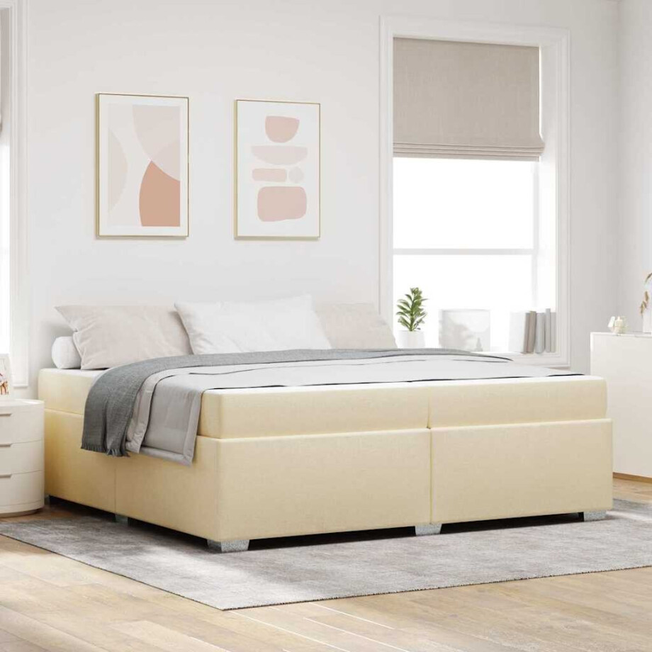 vidaXL Bedframe Crème 200 x 200 cm Stof vidaXL Bedframe Crème 200 x 200 cm Stof afbeelding 1