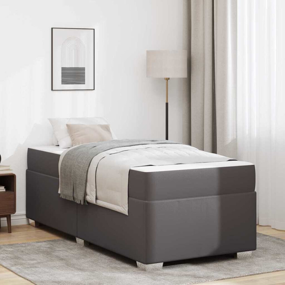 vidaXL Bedframe met matras Grijs 100 x 200 cm Stof afbeelding 1