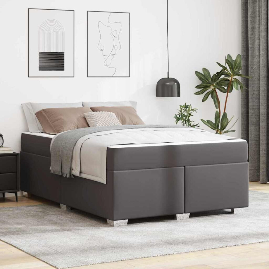 vidaXL Bedframe met matras Grijs 160 x 200 cm Stof vidaXL Bedframe met matras Grijs 160 x 200 cm Stof afbeelding 1