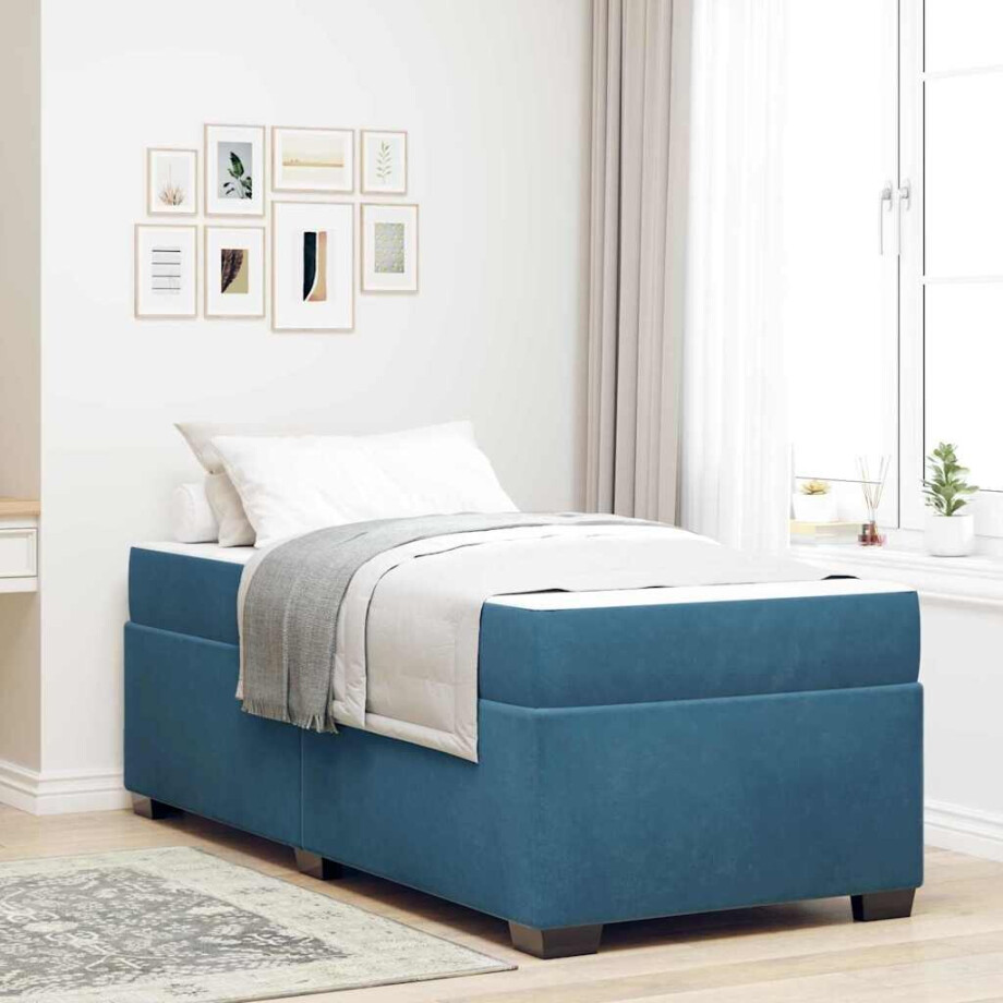 vidaXL Bedframe met matras Anders Blauw 80 x 200 cm Fluweel afbeelding 1