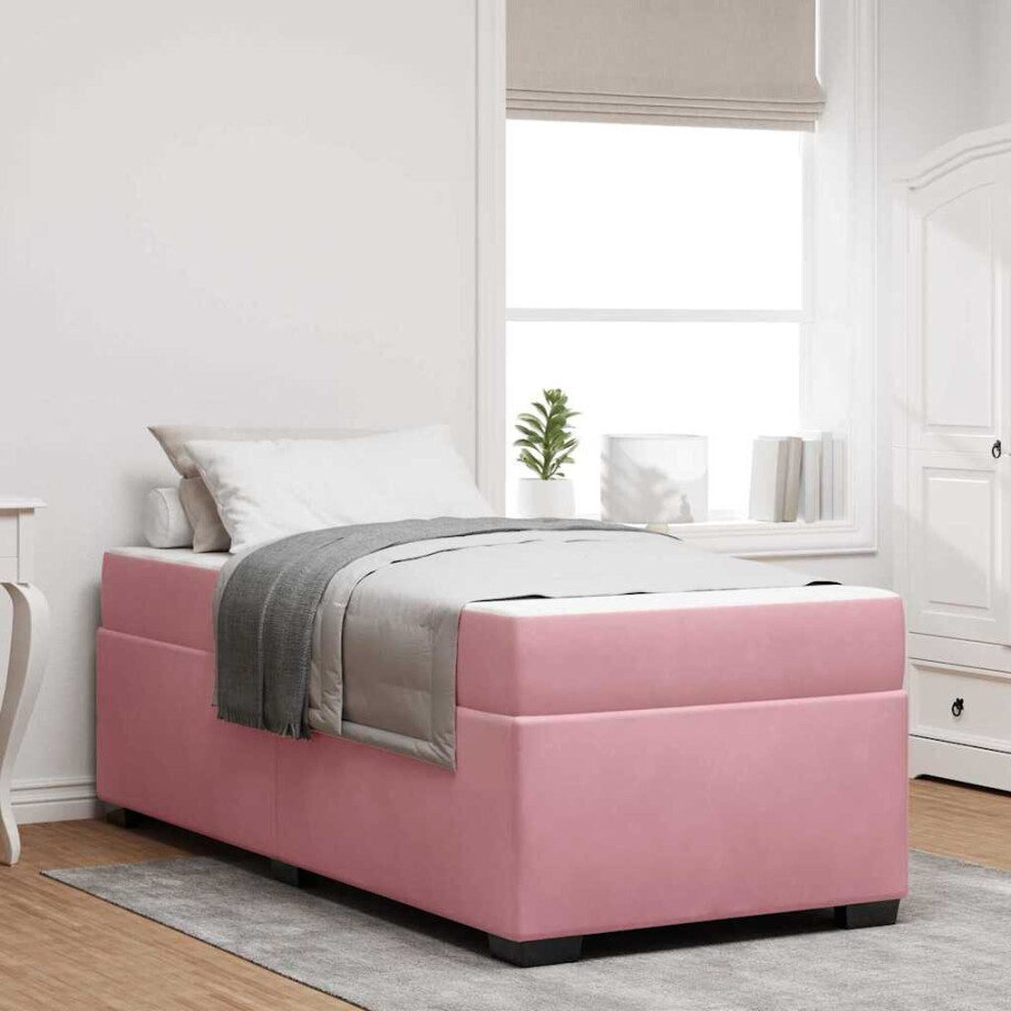 vidaXL Bedframe met matras Anders Roze 90 x 190 cm Fluweel vidaXL Bedframe met matras Anders Roze 90 x 190 cm Fluweel afbeelding 1