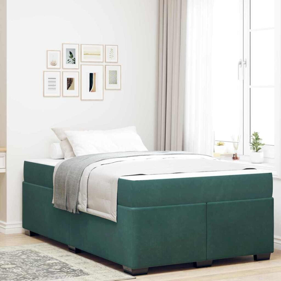 vidaXL Bedframe met matras Anders Donkergroen 120 x 190 cm Fluweel vidaXL Bedframe met matras Anders Donkergroen 120 x 190 cm Fluweel afbeelding 1