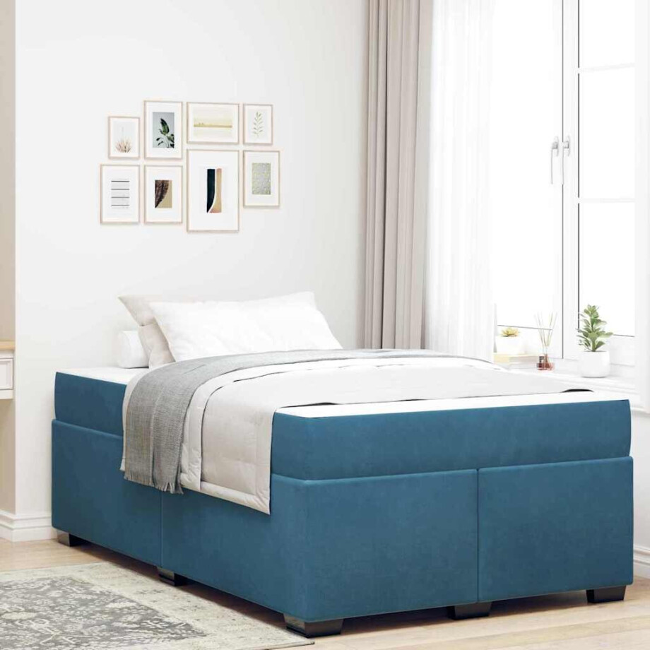 vidaXL Bedframe met matras Anders Donkerblauw 120 x 190 cm Fluweel afbeelding 1