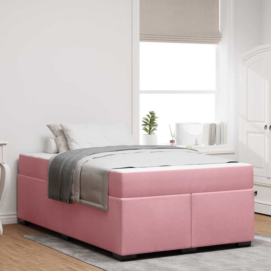vidaXL Bedframe met matras Anders Roze 120 x 200 cm Fluweel afbeelding 1
