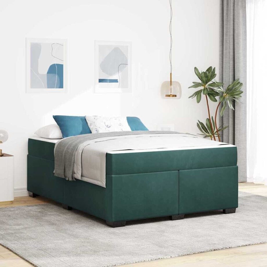 vidaXL Bedframe met matras Anders Donkergroen 160 x 200 cm Fluweel vidaXL Bedframe met matras Anders Donkergroen 160 x 200 cm Fluweel afbeelding 1