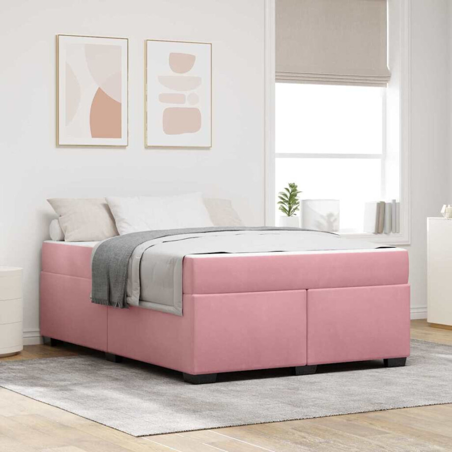 vidaXL Bedframe met matras Roze 160 x 200 cm Stof afbeelding 1