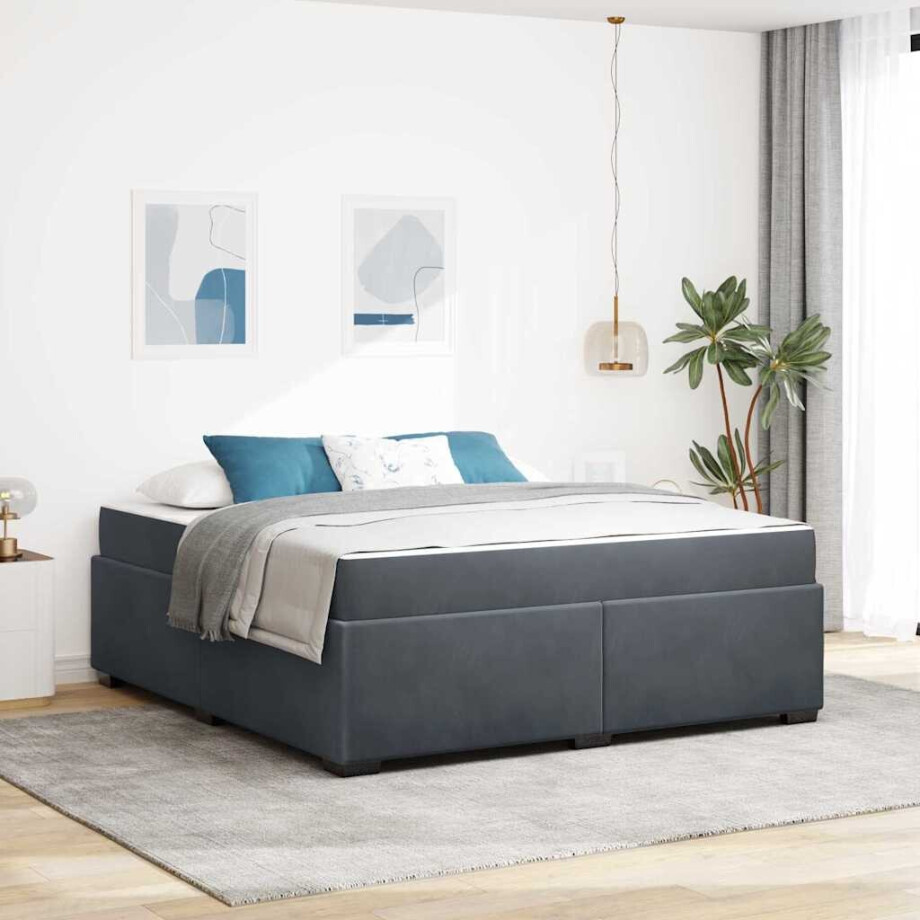 vidaXL Bedframe met matras Anders Donkergrijs 180 x 200 cm Fluweel afbeelding 1