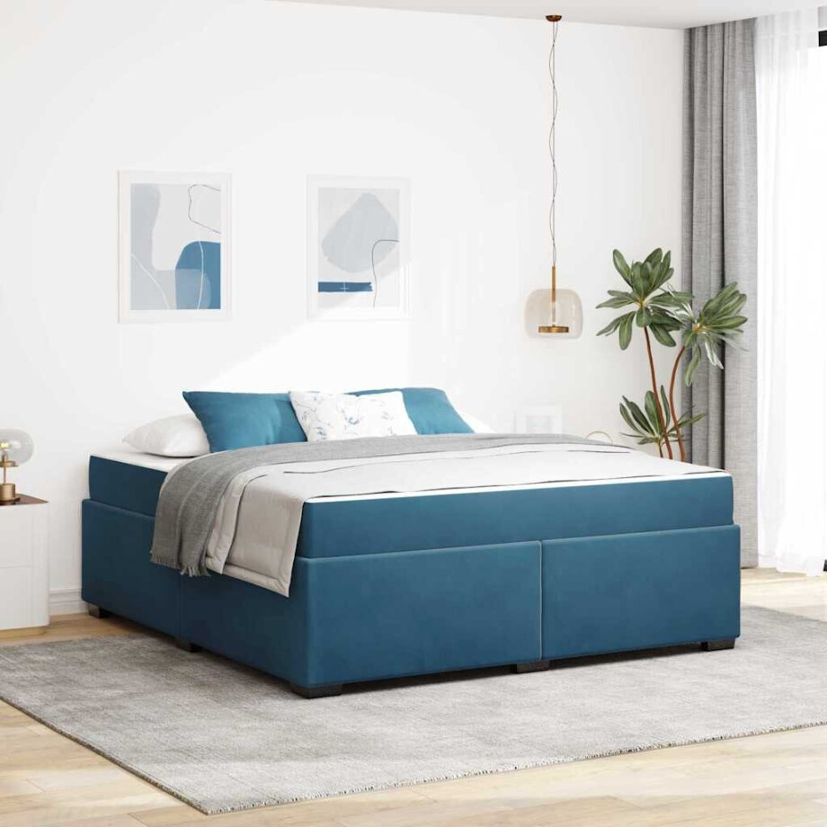vidaXL Bedframe met matras Anders Donkerblauw 180 x 200 cm Fluweel afbeelding 1