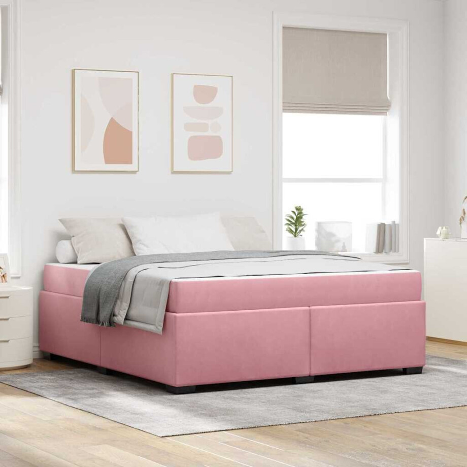 vidaXL Bedframe met matras Roze 180 x 200 cm Stof afbeelding 1
