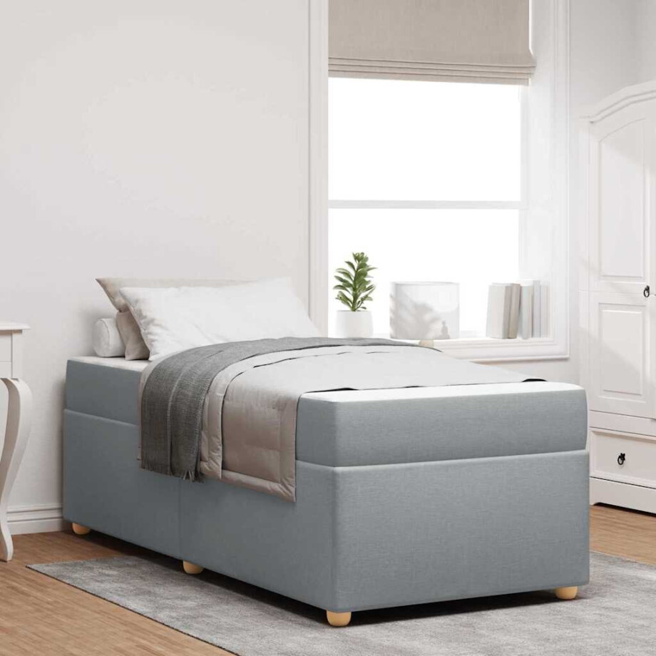 vidaXL Bedframe met matras Anders Lichtgrijs 90 x 200 cm Stof afbeelding 1