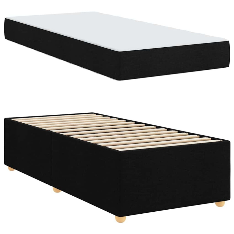 vidaXL Bedframe met matras Anders Zwart 100 x 200 cm Stof afbeelding 1