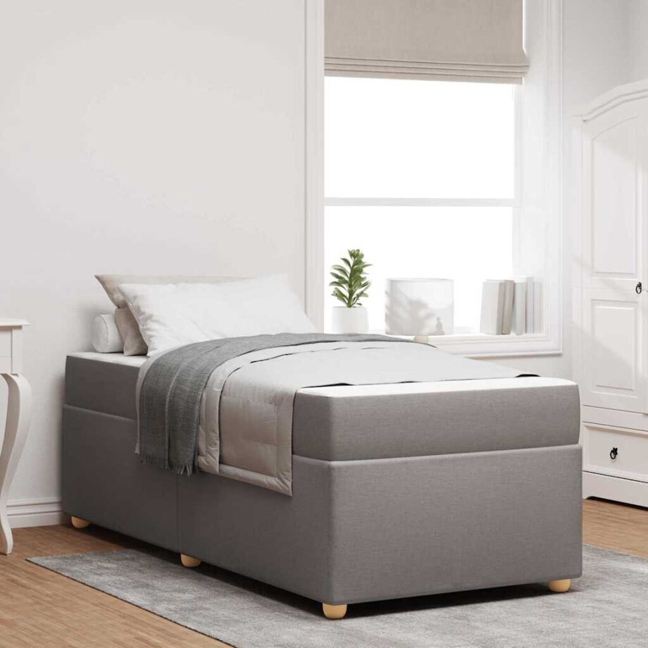vidaXL Bedframe met matras Taupe 100 x 200 cm Stof afbeelding 1