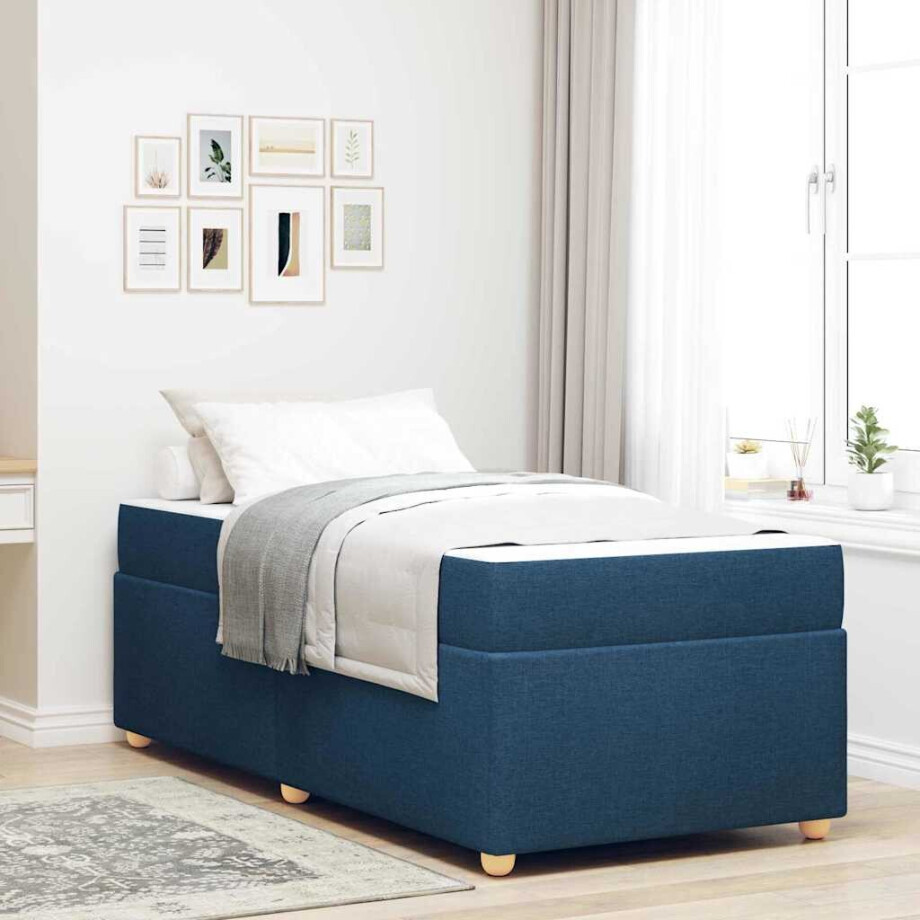 vidaXL Bedframe met matras Blauw 100 x 200 cm Stof afbeelding 1