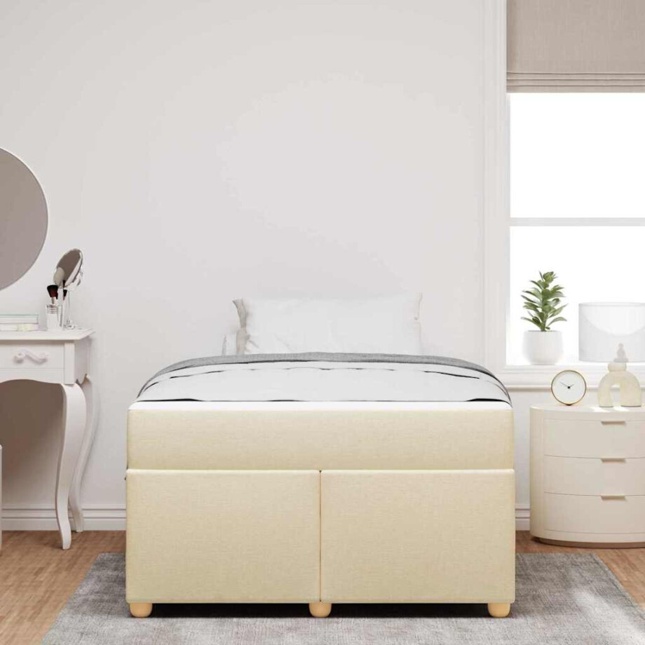 vidaXL Bedframe met matras Crème 120 x 190 cm Stof afbeelding 1