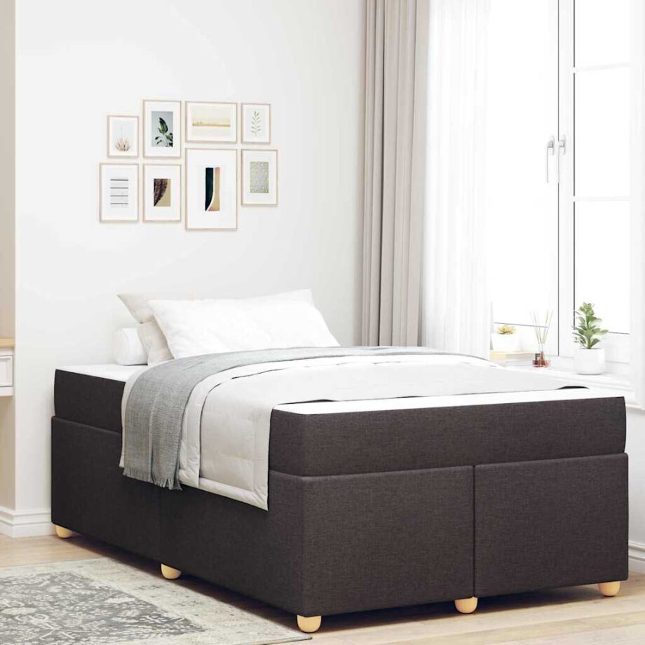 vidaXL Bedframe met matras Donkerbruin 120 x 200 cm Stof afbeelding 1