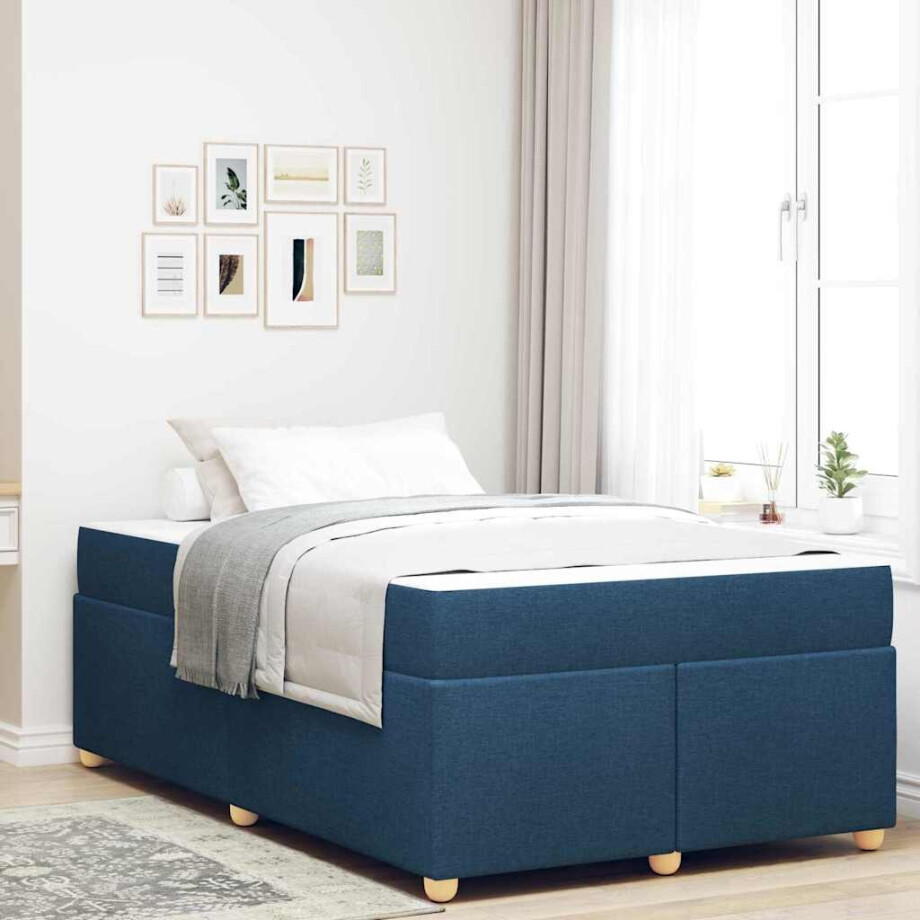 vidaXL Bedframe met matras Anders Blauw 120 x 200 cm Stof vidaXL Bedframe met matras Anders Blauw 120 x 200 cm Stof afbeelding 1