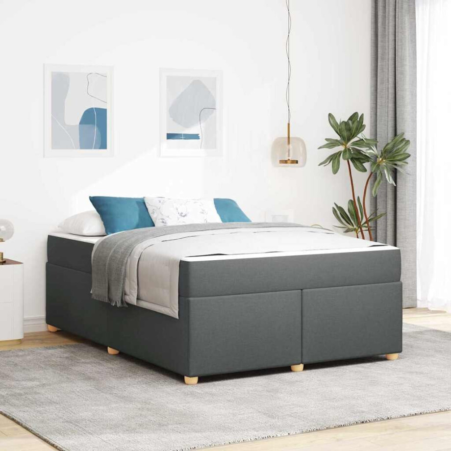 vidaXL Bedframe met matras Anders Donkergrijs 140 x 200 cm Stof vidaXL Bedframe met matras Anders Donkergrijs 140 x 200 cm Stof afbeelding 1