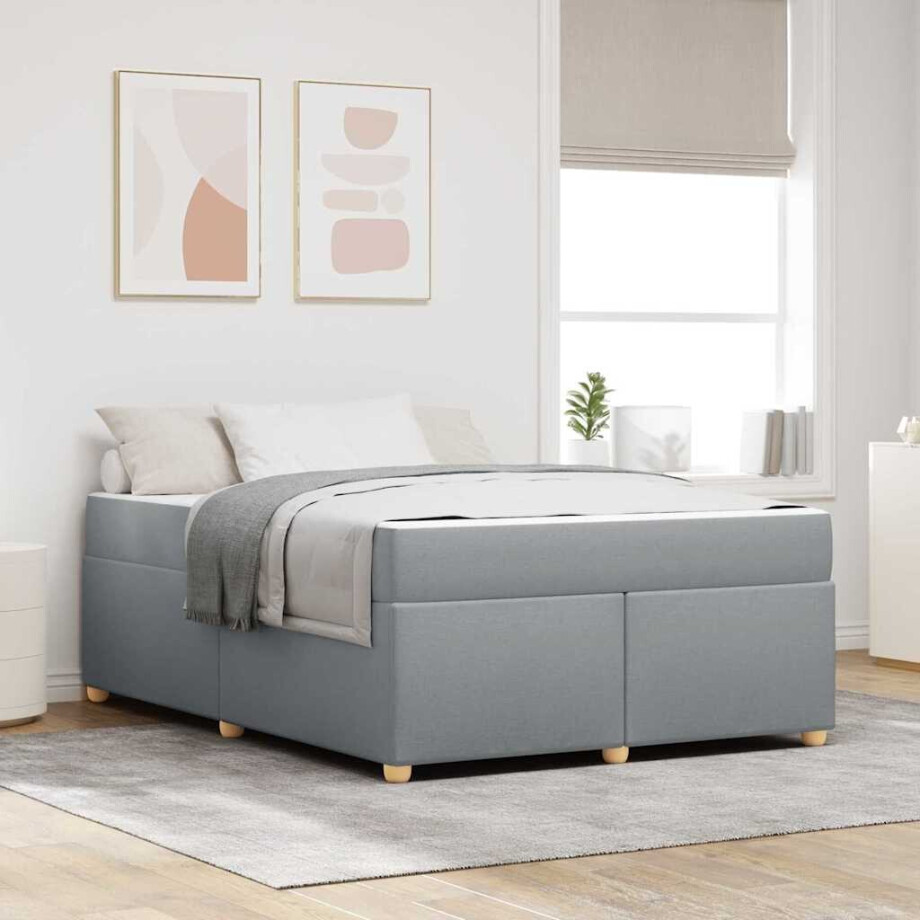 vidaXL Bedframe met matras Anders Lichtgrijs 160 x 200 cm Stof vidaXL Bedframe met matras Anders Lichtgrijs 160 x 200 cm Stof afbeelding 1