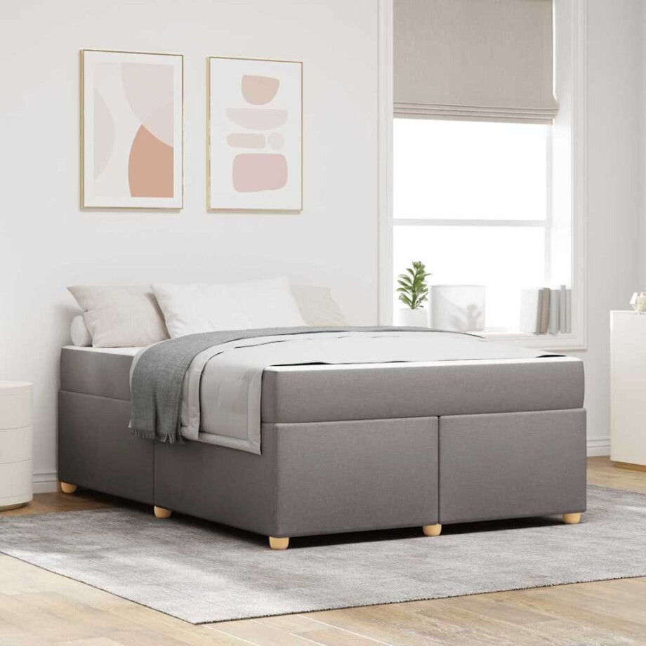 vidaXL Bedframe met matras Taupe 160 x 200 cm Stof afbeelding 1