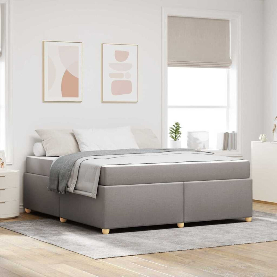 vidaXL Bedframe met matras Taupe 180 x 200 cm Stof afbeelding 1