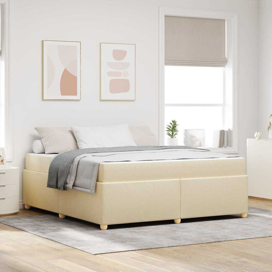 vidaXL Bedframe met matras Crème 180 x 200 cm Stof afbeelding 1