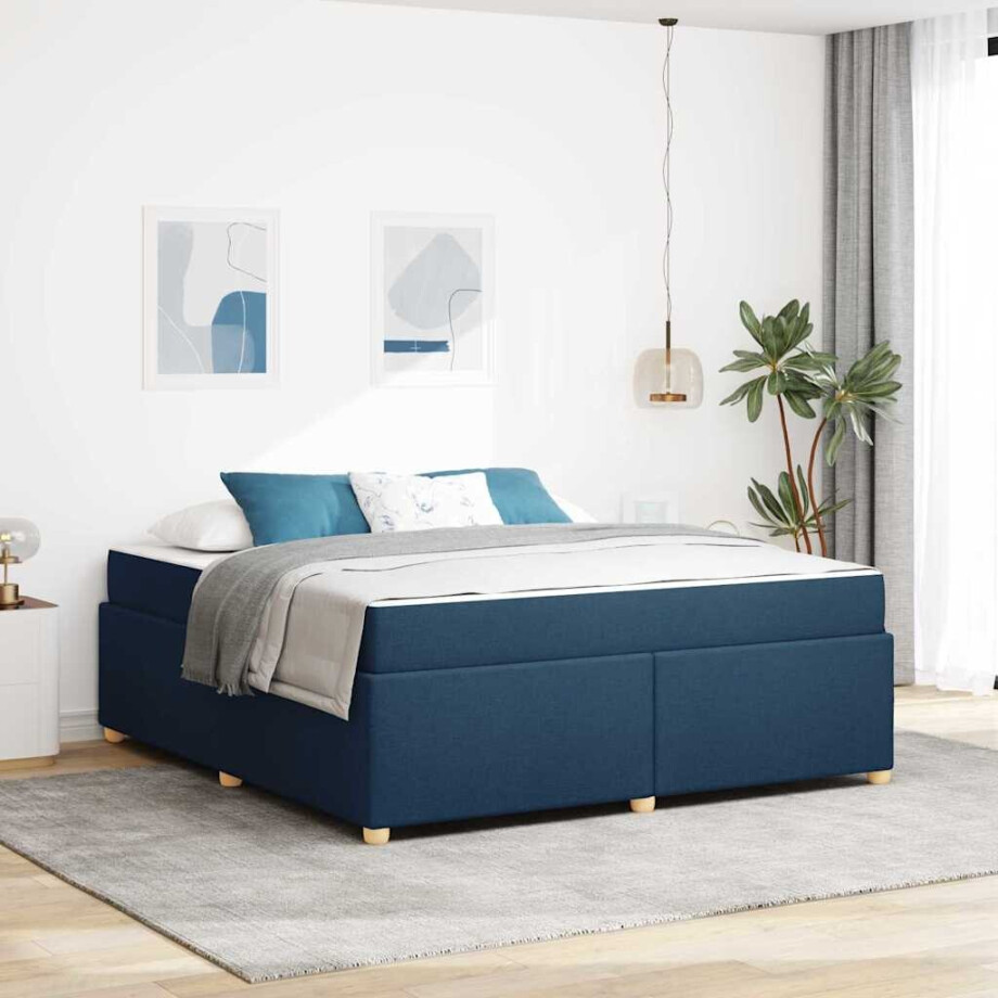 vidaXL Bedframe met matras Blauw 180 x 200 cm Stof afbeelding 1