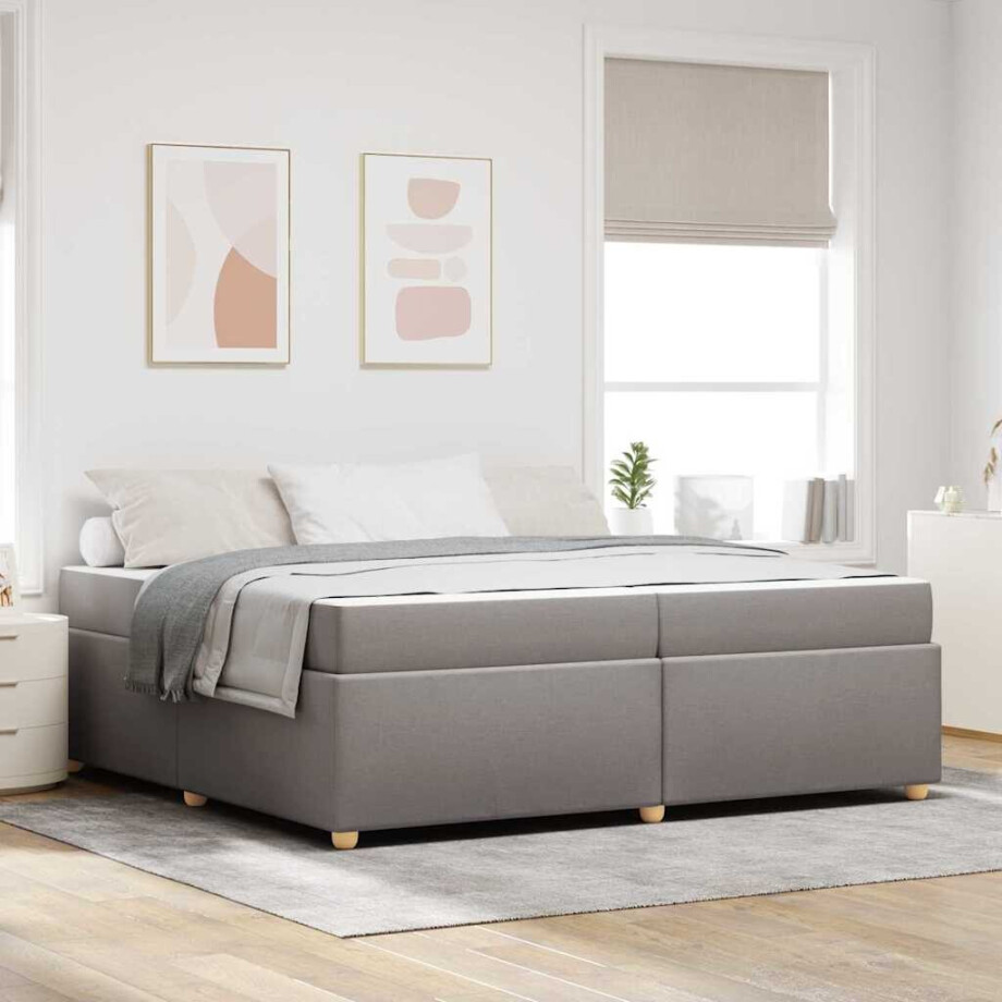 vidaXL Bedframe met matras Taupe 200 x 200 cm Stof afbeelding 1