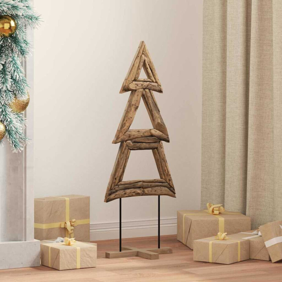 vidaXL Kerstboom met standaard Bruin 90 cm Massief teakhout afbeelding 1