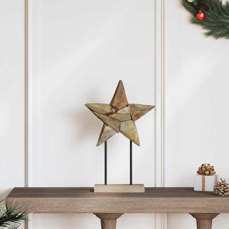 vidaXL Kerstster Bruin 31 x 15 x 46 cm Massief Teakhout afbeelding 1