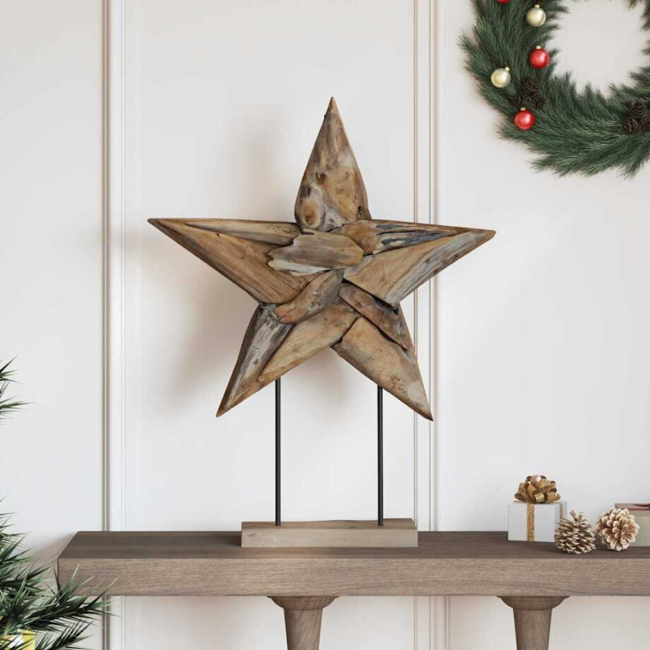 vidaXL Kerstster Bruin 59,5 x 18 x 74 cm Massief Teakhout afbeelding 1