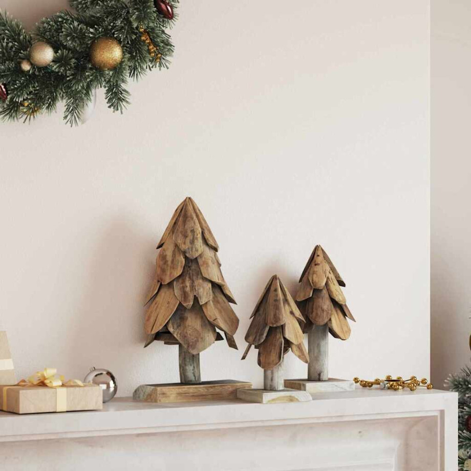 vidaXL Kerstboom met standaard 3 pcs Bruin Massief teakhout afbeelding 1