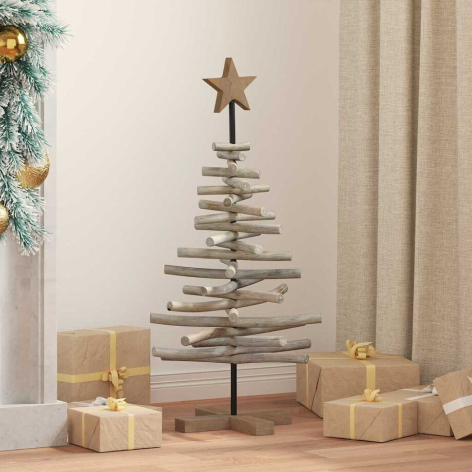 vidaXL Kerstboom met standaard Bruin 90 cm Massief teakhout afbeelding 1