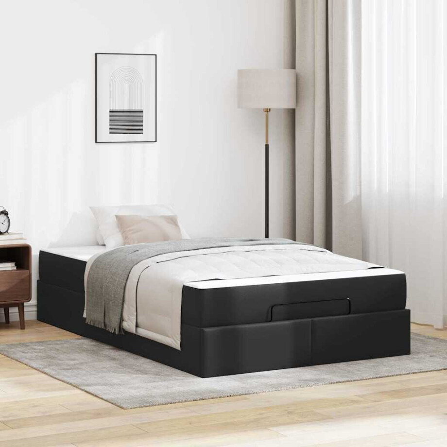 vidaXL Bedframe met matras Anders 2 pcs Zwart PVC afbeelding 1