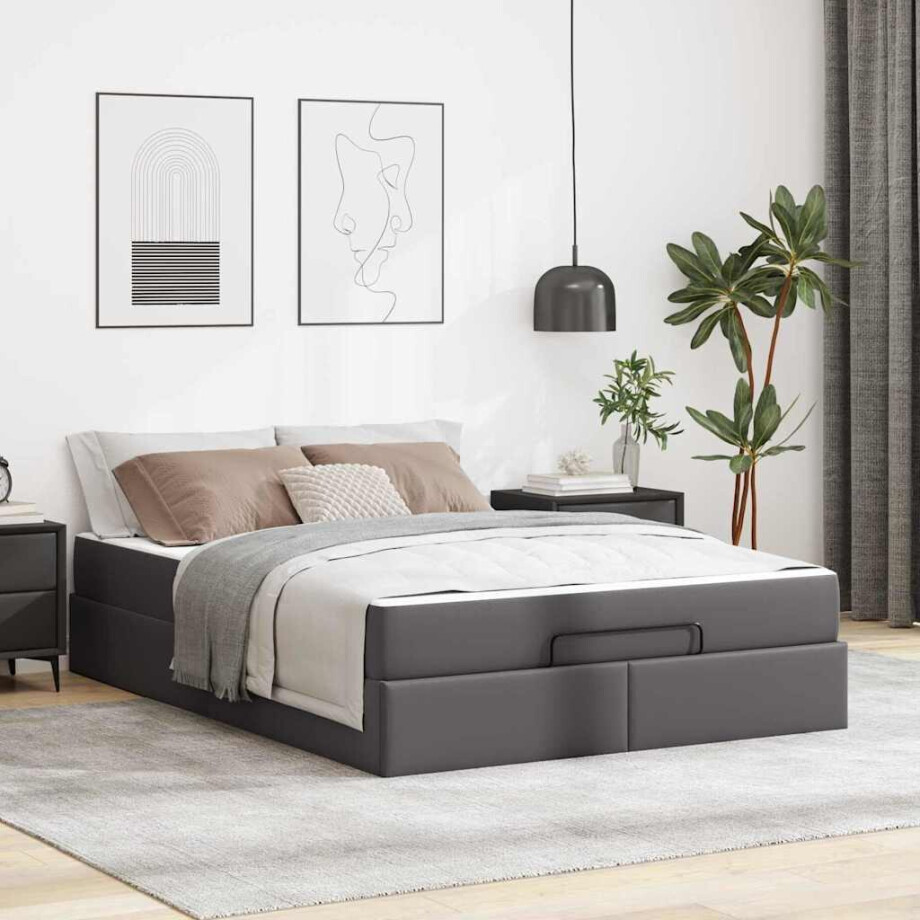 vidaXL Bedframe met matras Anders 2 pcs Grijs PVC vidaXL Bedframe met matras Anders 2 pcs Grijs PVC afbeelding 1