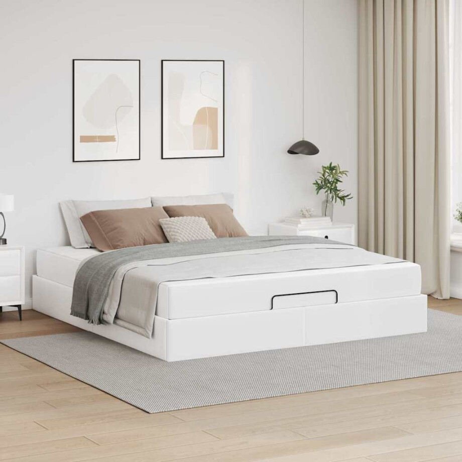 vidaXL Bedframe met matras met matras Zuiverwit 180 x 200 cm Kunstleer afbeelding 1