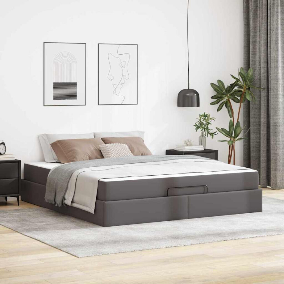 vidaXL Bedframe met matras Anders Grijs 180 x 200 cm Kunstleer afbeelding 1