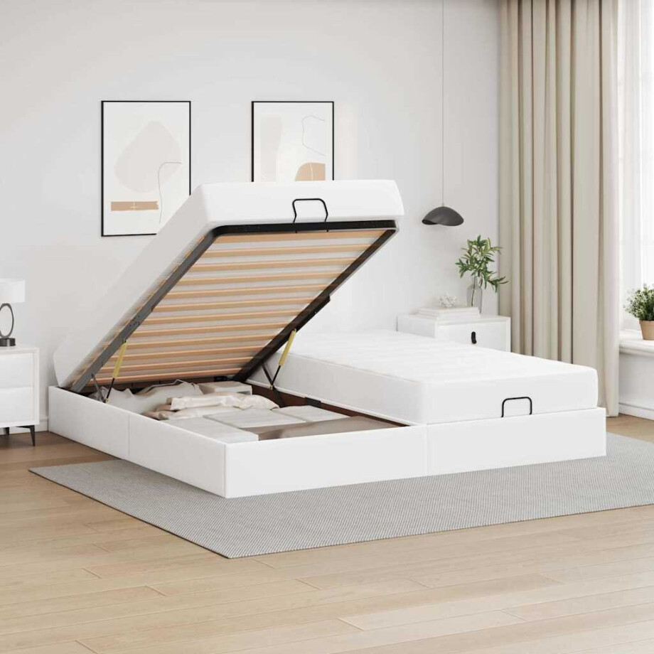 vidaXL Bedframe met matras met matras 2 pcs Wit PVC vidaXL Bedframe met matras met matras 2 pcs Wit PVC afbeelding 1