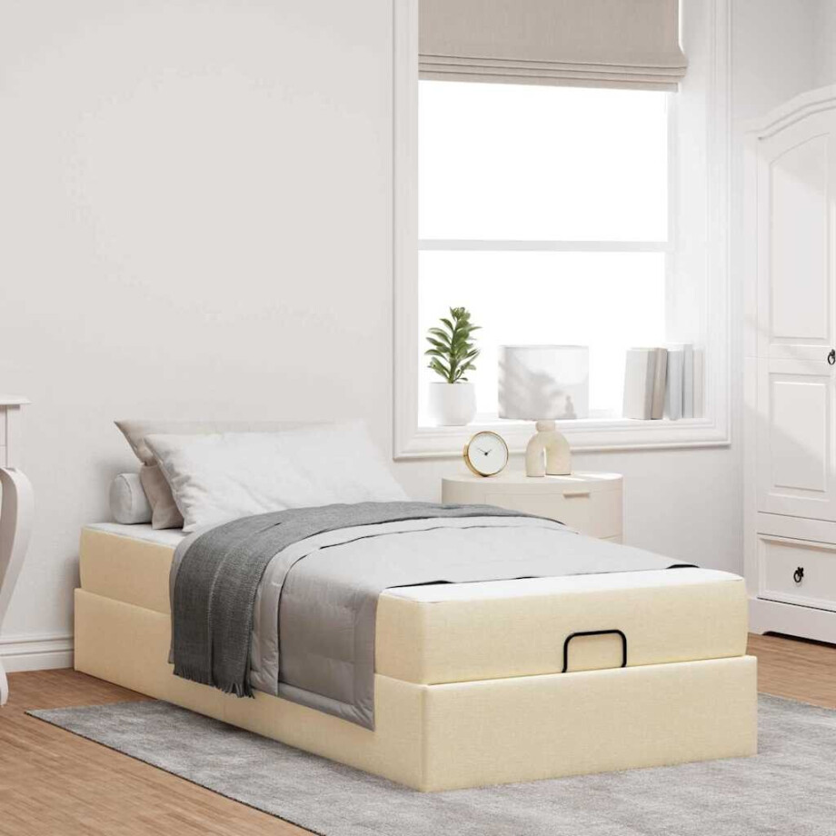 vidaXL Bedframe met matras 2 pcs Crème Stof vidaXL Bedframe met matras 2 pcs Crème Stof afbeelding 1